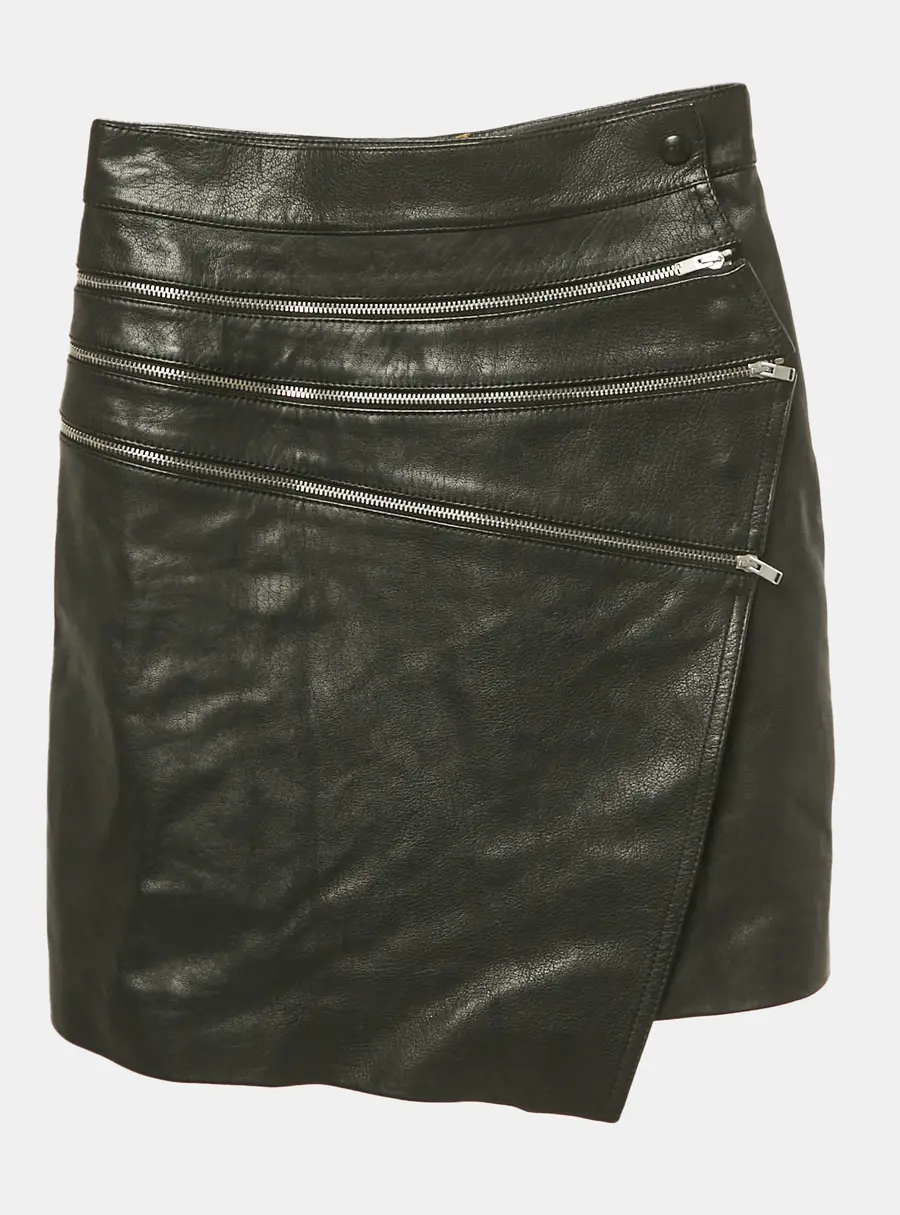 Saint Laurent Paris Black Leather Zip Detail Mini Skirt S