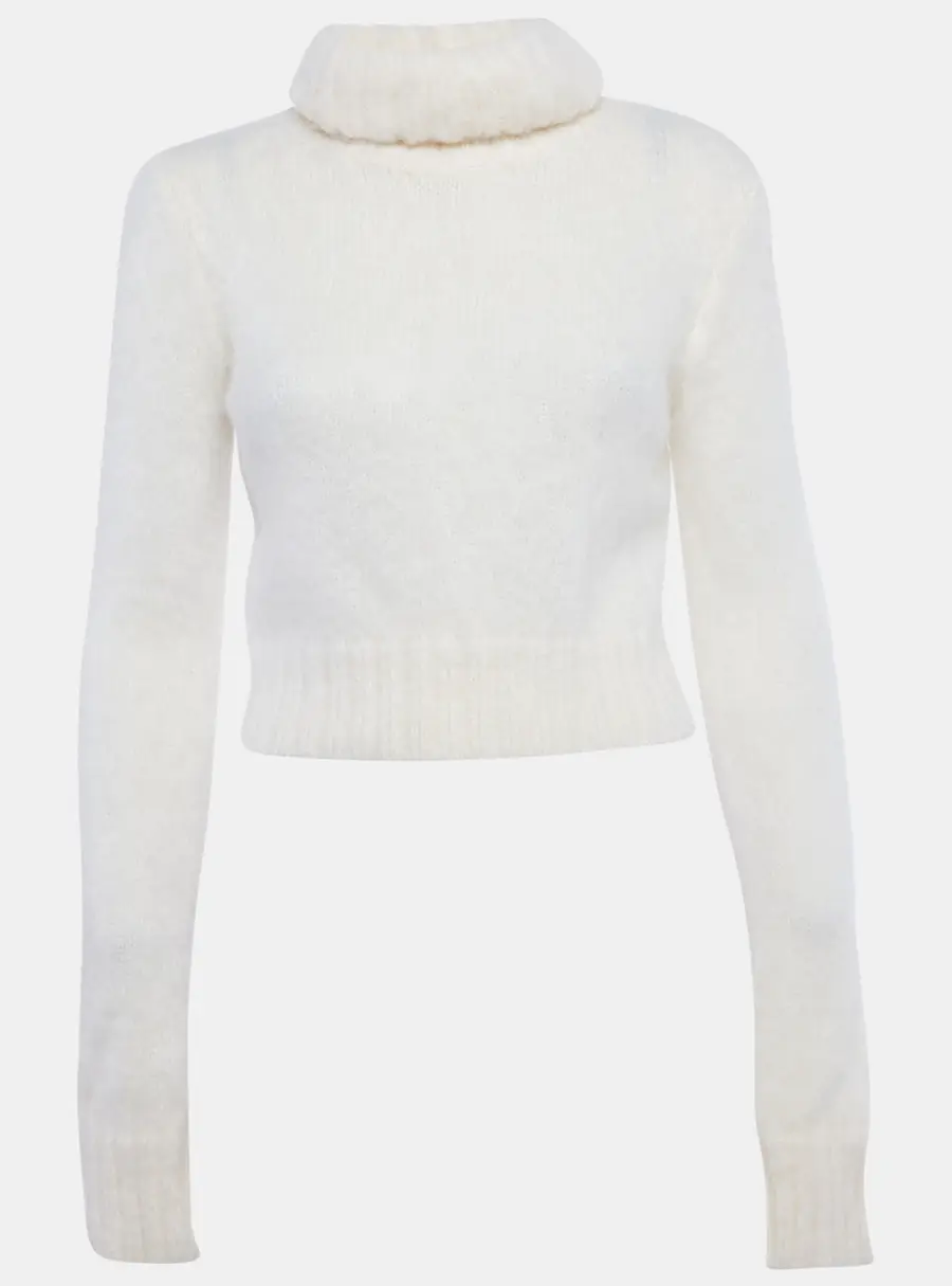 Saint Laurent Paris Ivory Mohair Turtle Neck Crop Sweater L