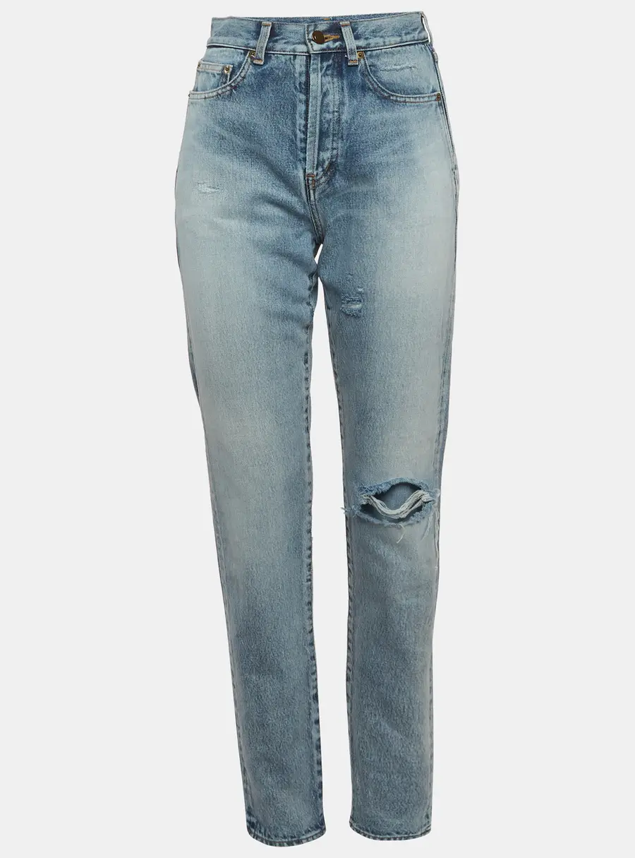 Saint Laurent Paris Blue Denim Distressed Jeans S/Waist 26"