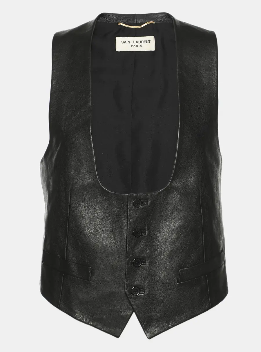 Saint Laurent Black Leather Vest M