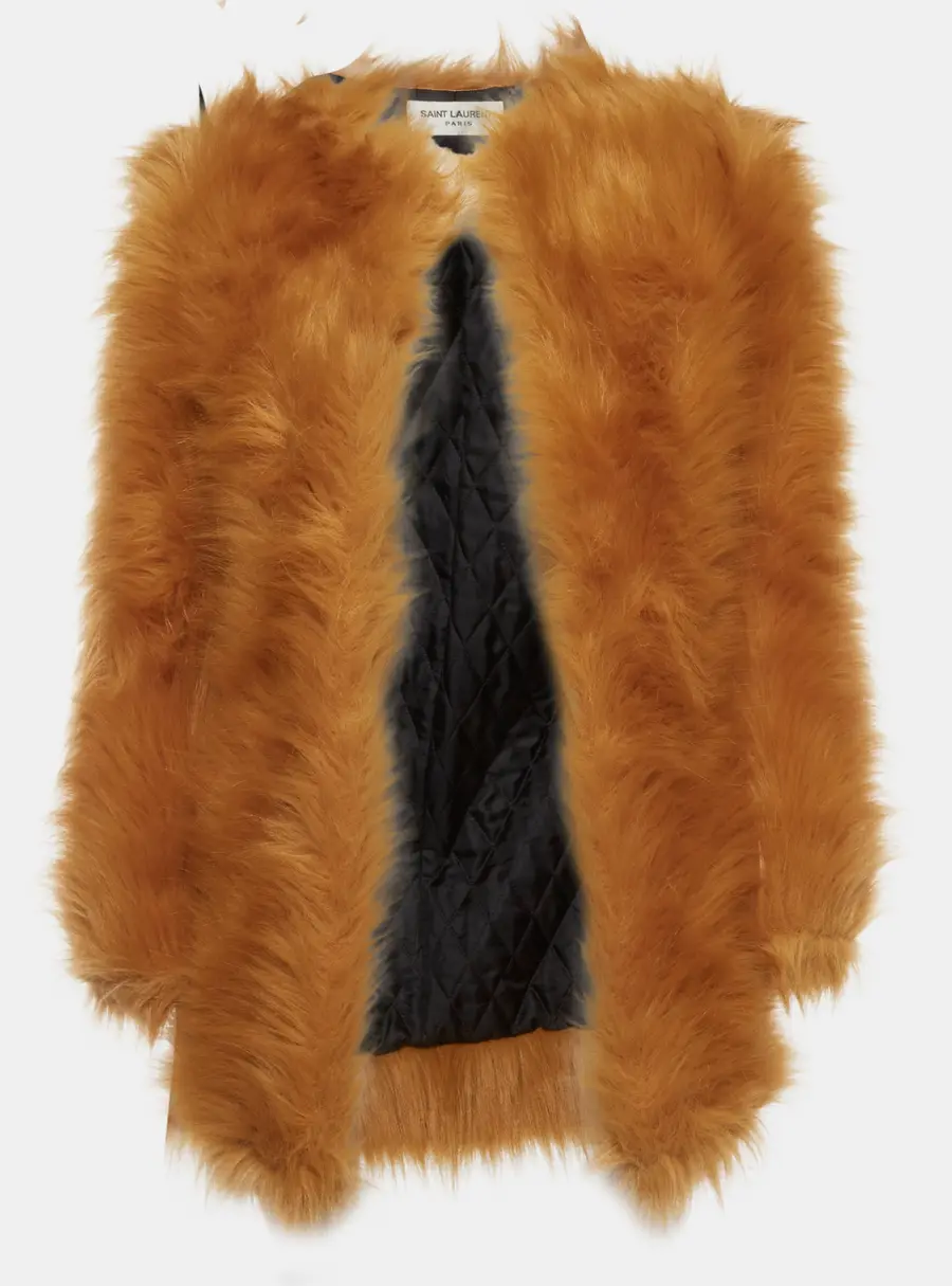 Saint Laurent Paris Brown Faux Fur Open Front Coat S