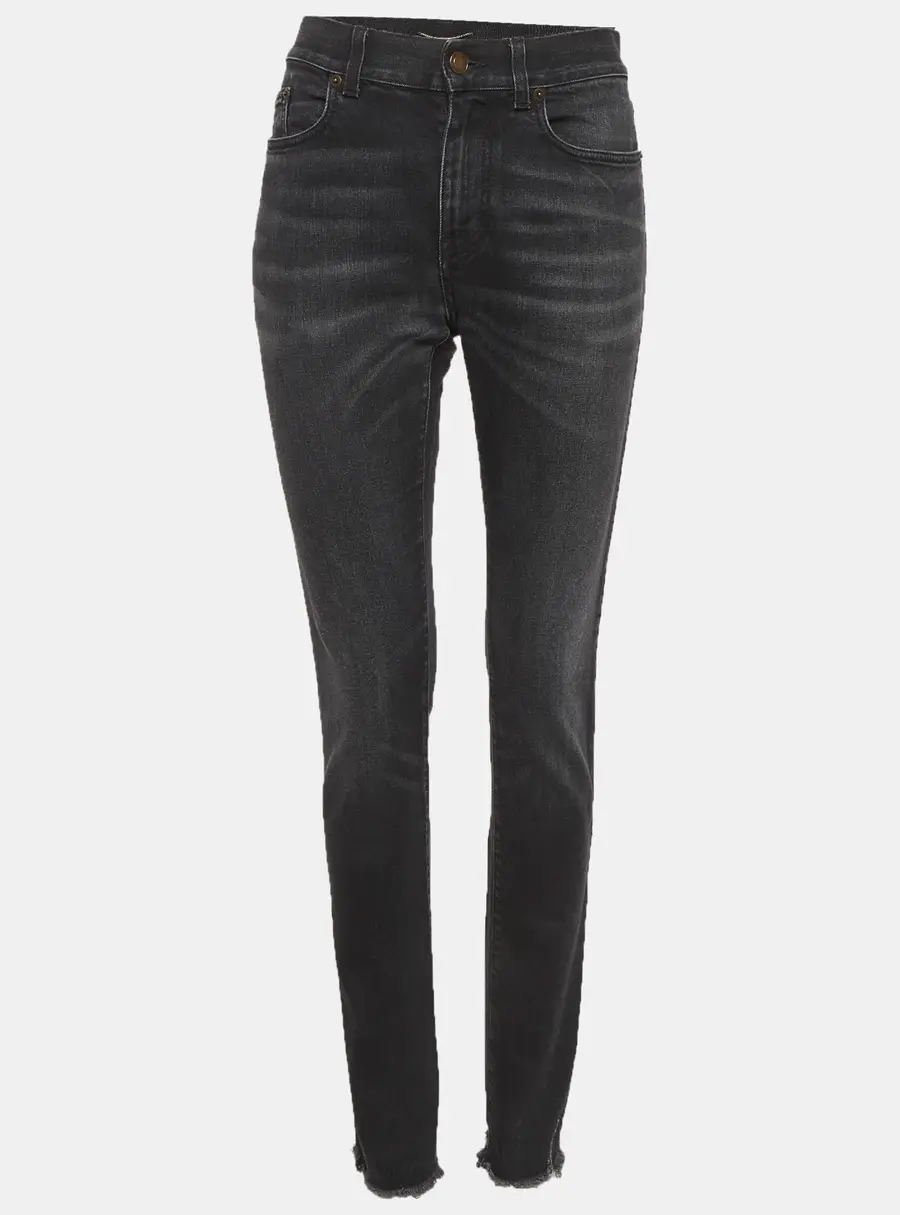 Saint Laurent Paris Black Denim Frayed Hem Jeans L Waist 34"