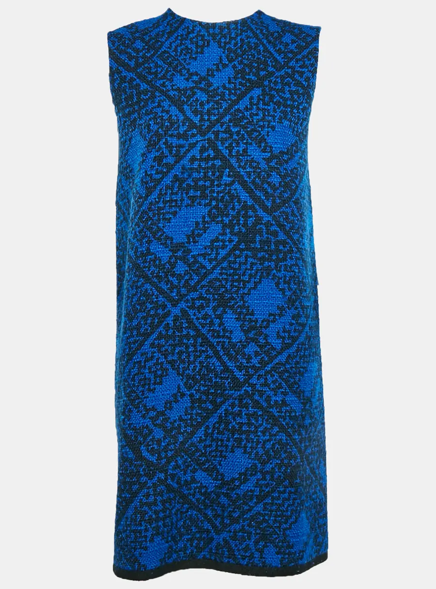 Yves Saint Laurent Blue/Black Wool Blend Woven Mini Shift Dress M