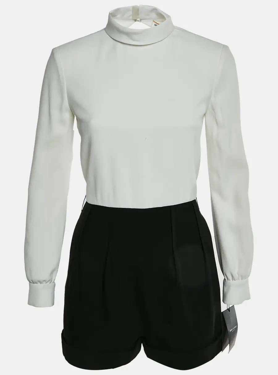 Saint Laurent Black/White Crepe High Neck Play Suit S