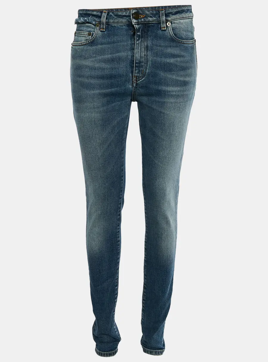 Saint Laurent Blue Faded Denim Frayed Waist Jeans M/Waist 29"