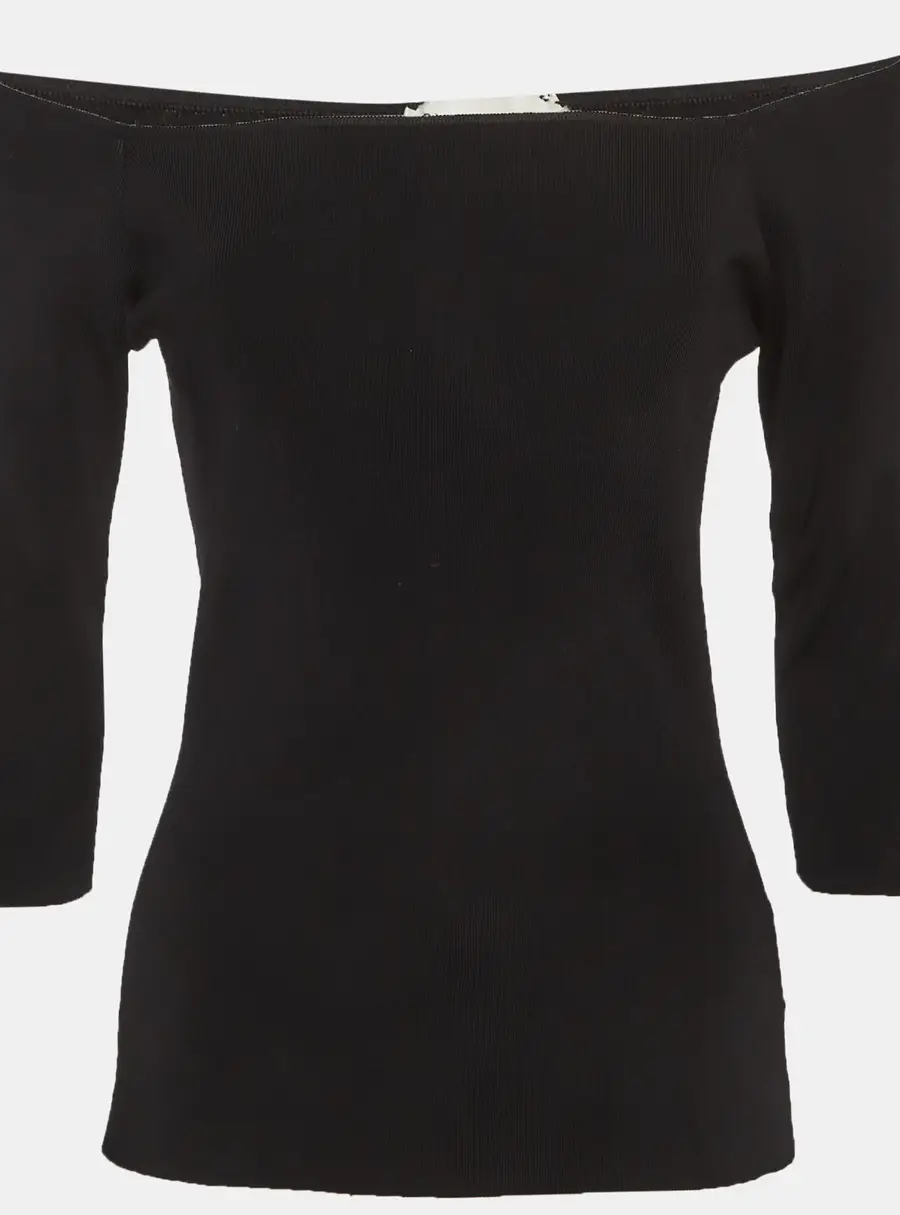 Saint Laurent Black Stretch Knit Off Shoulder Top M