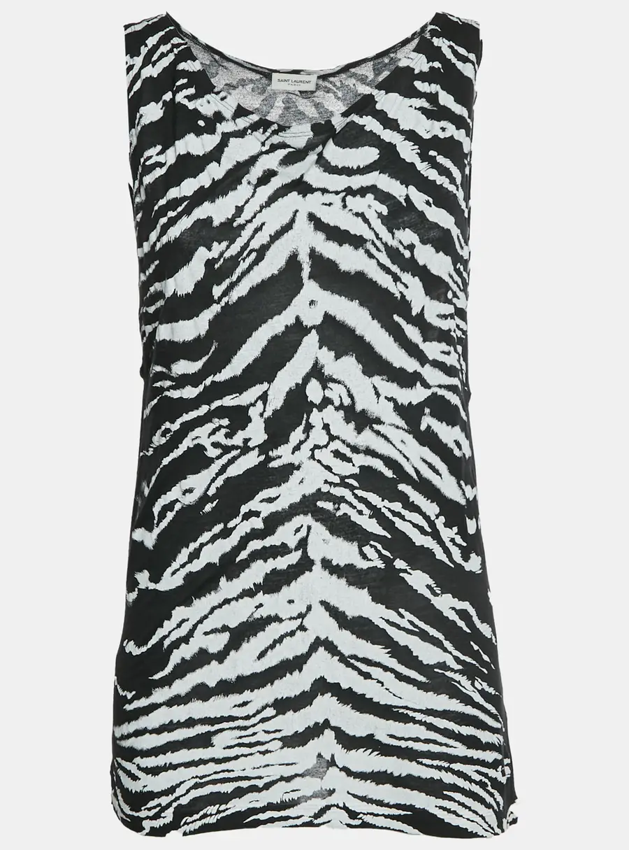 Saint Laurent Paris Black/White Leopard Print Jersey Tank Top M