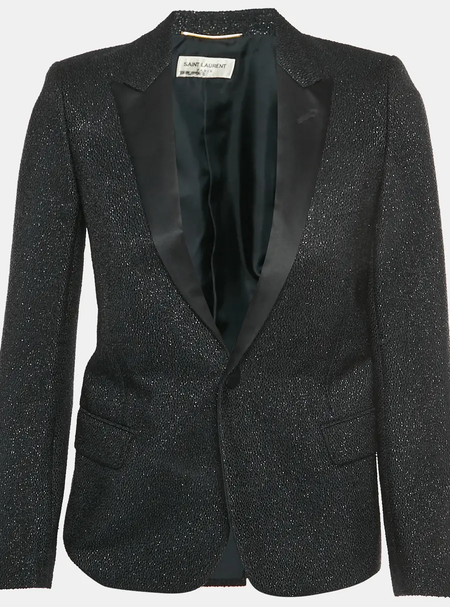 Saint Laurent Black Tweed Metallic Regular Fit Blazer M