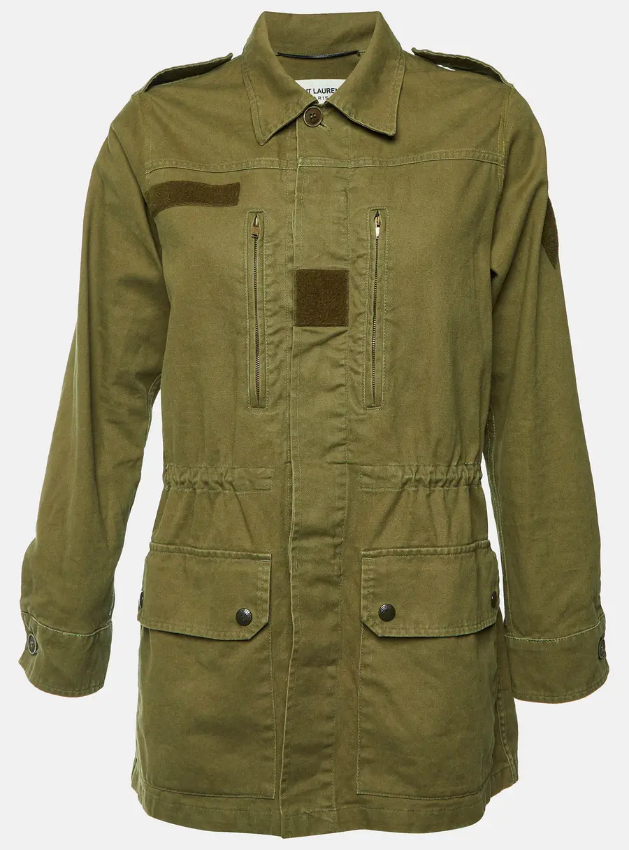 Saint Laurent Paris Green Gabardine Sweet Dreams Shark Patch Jacket M