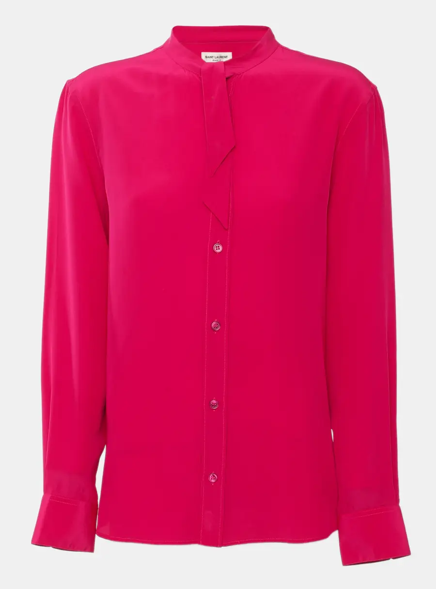 Saint Laurent Paris Pink Crepe Neck Tie Long Sleeve Shirt L