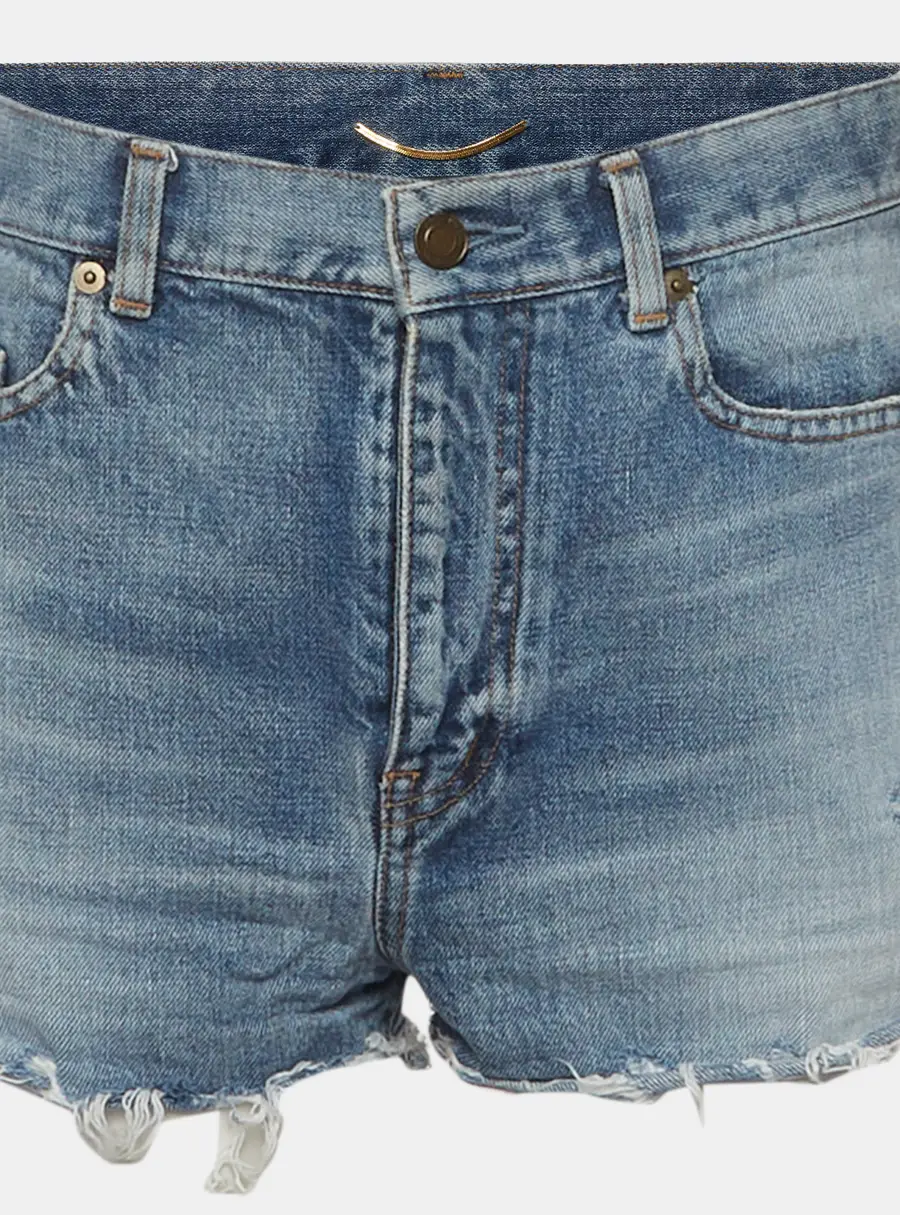 Saint Laurent Blue Distressed Denim Shorts M