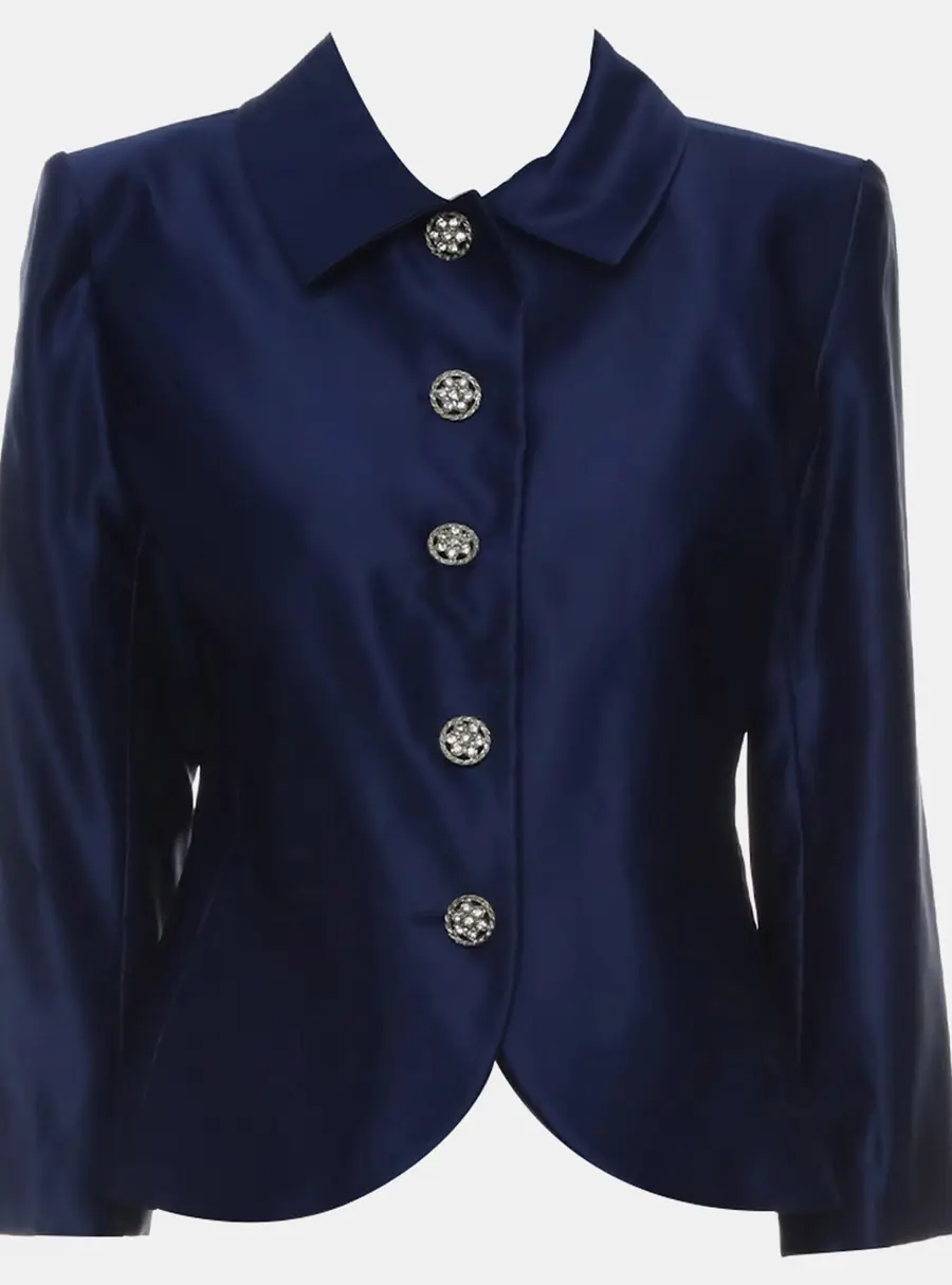 Saint Laurent Paris Variations Embellished Button Silk Blazer FR 42