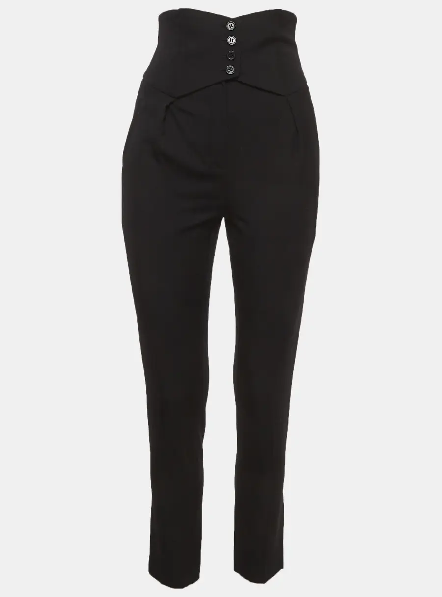 Saint Laurent Black Gabardine Pleat Detail Trouser S