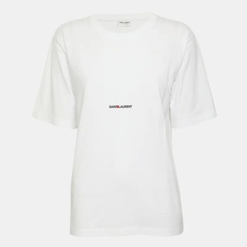 Saint Laurent Paris Logo Printed Cotton Crew Neck T-Shirt