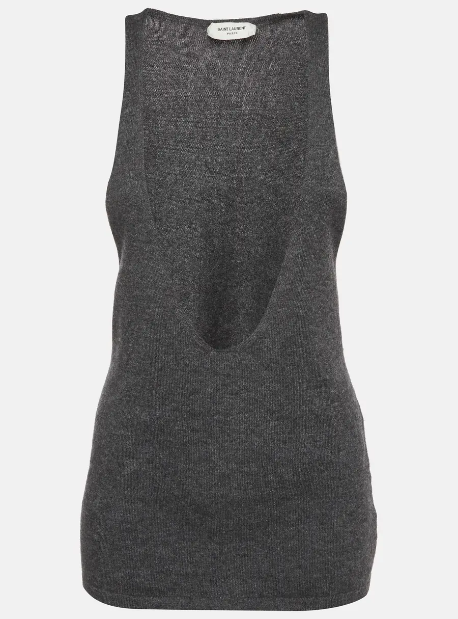 Saint Laurent Paris Grey Cashmere Knit Scoop Neck Tank Top M