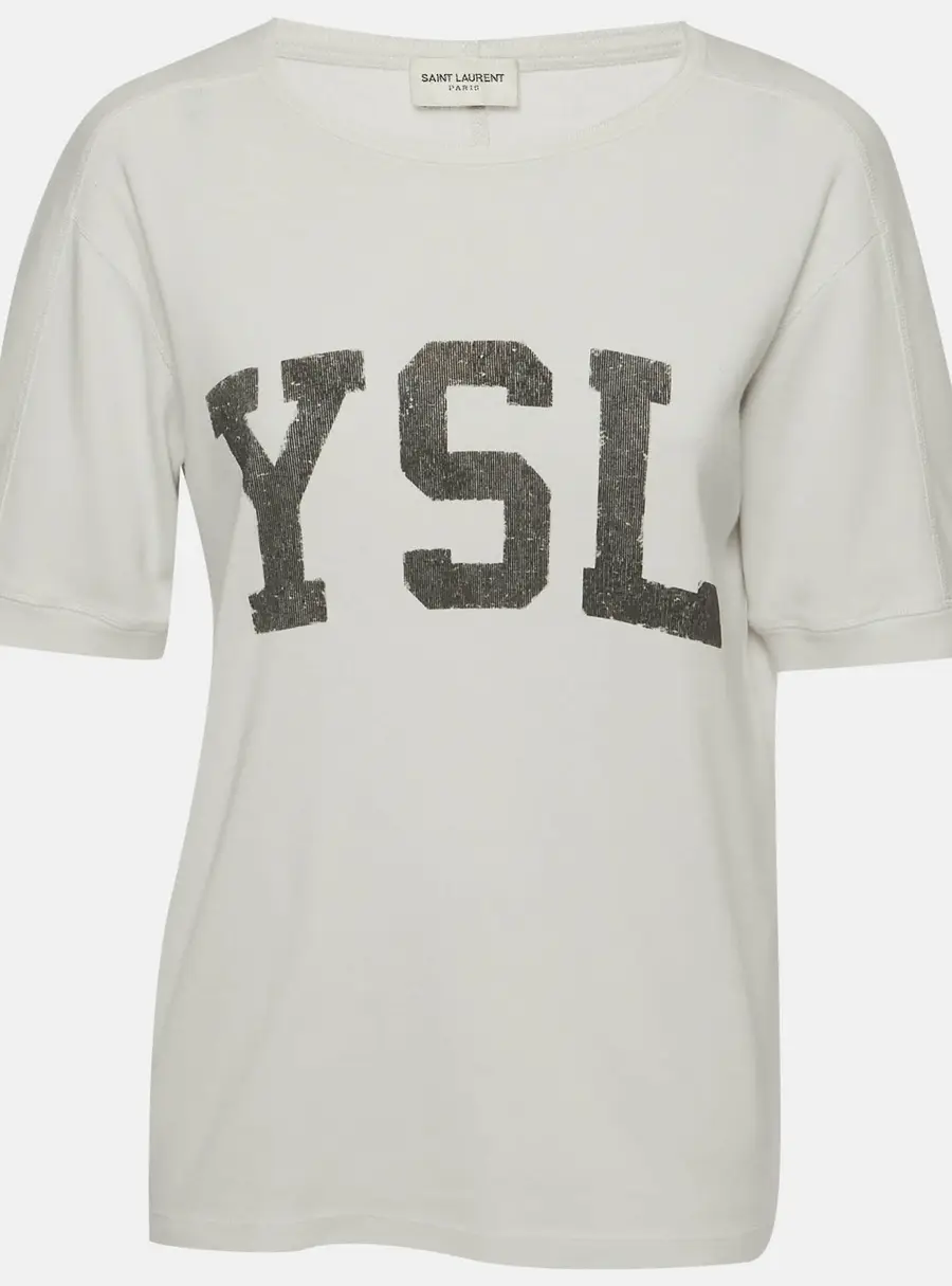 Saint Laurent Paris Vintage White Logo Print Cotton Crewneck T-Shirt XS