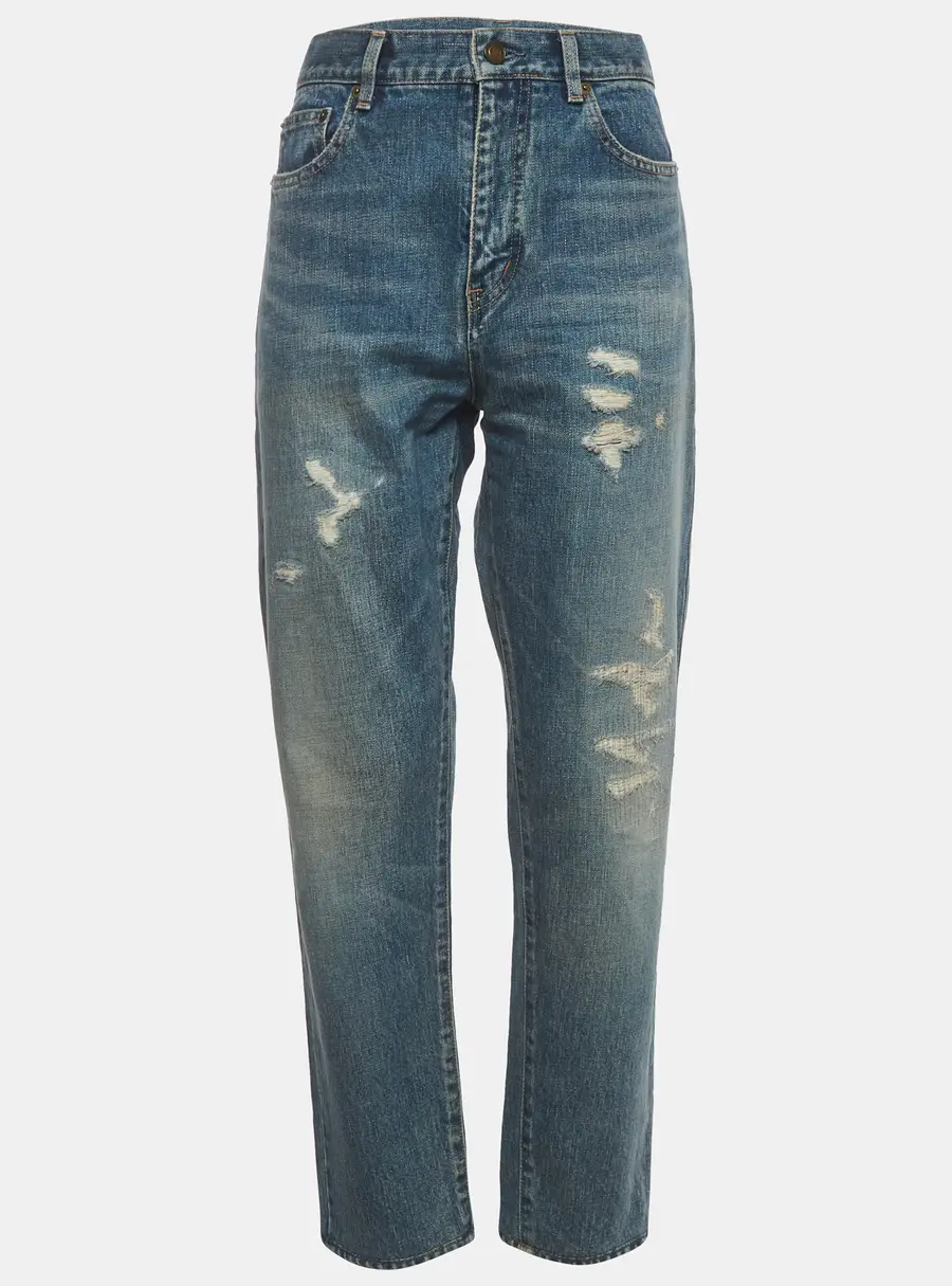 Saint Laurent Paris Blue Distressed Denim Jeans M/Waist 30"