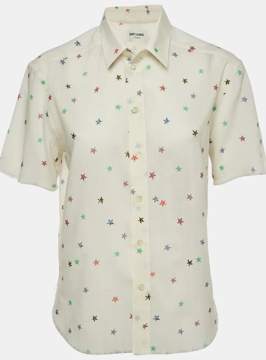 Saint Laurent Paris Cream Star Print Wool Shirt S
