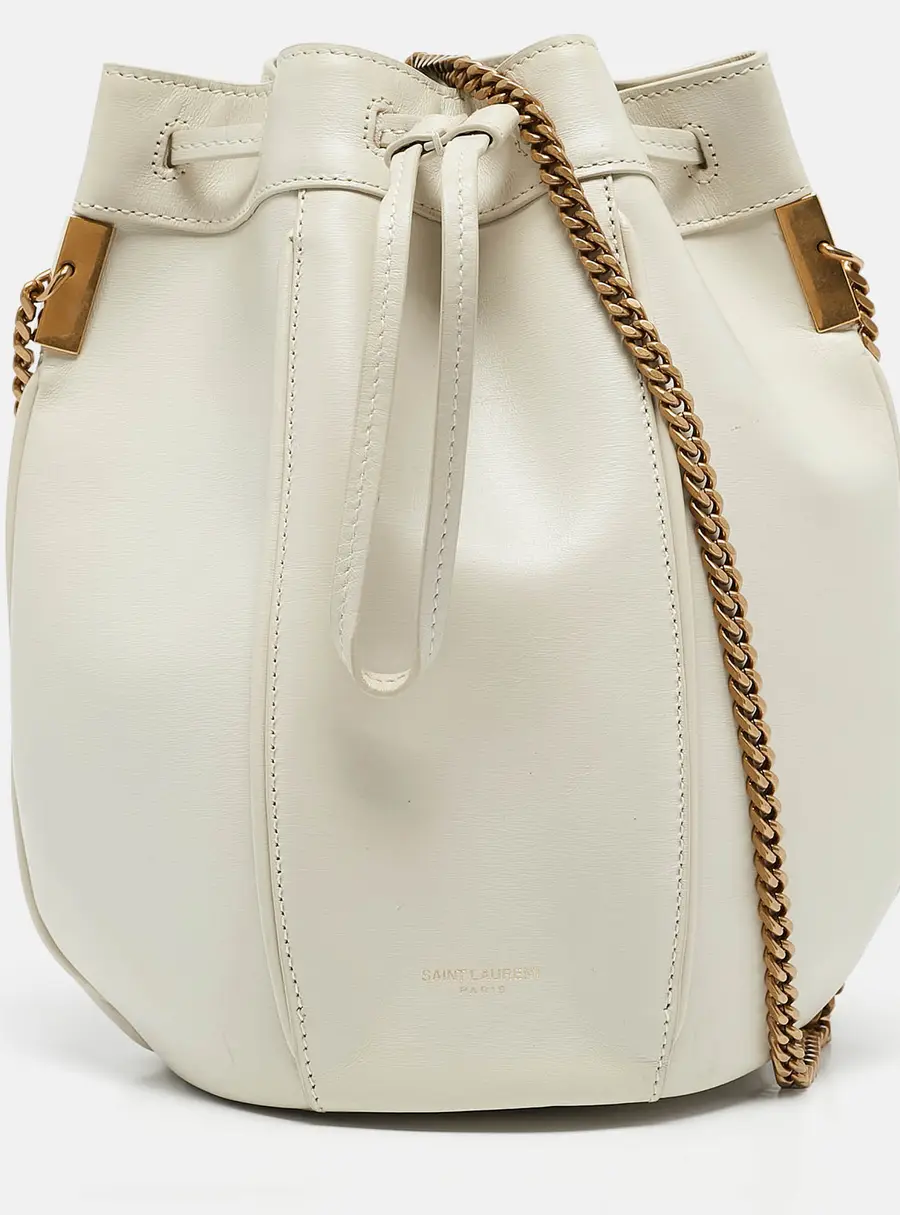 Saint Laurent Off White Leather Small Talitha Bucket Bag