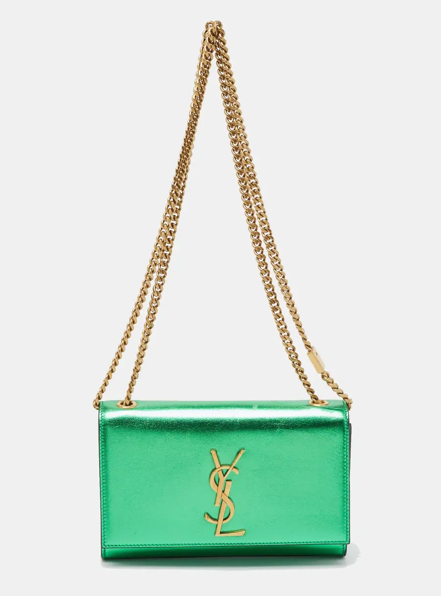 Saint Laurent Green Patent Leather New Small Kate Wallet On Chain