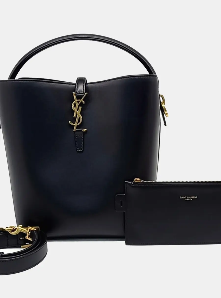 Saint Laurent Paris LE37 Cassandra Small Black Calfskin Leather Bucket Bag