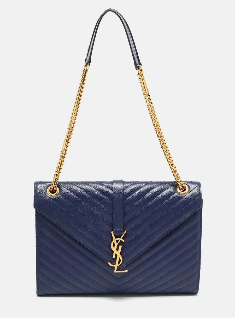 Saint Laurent Blue Matelass&eacute; Leather Large Monogram Envelope Shoulder Bag