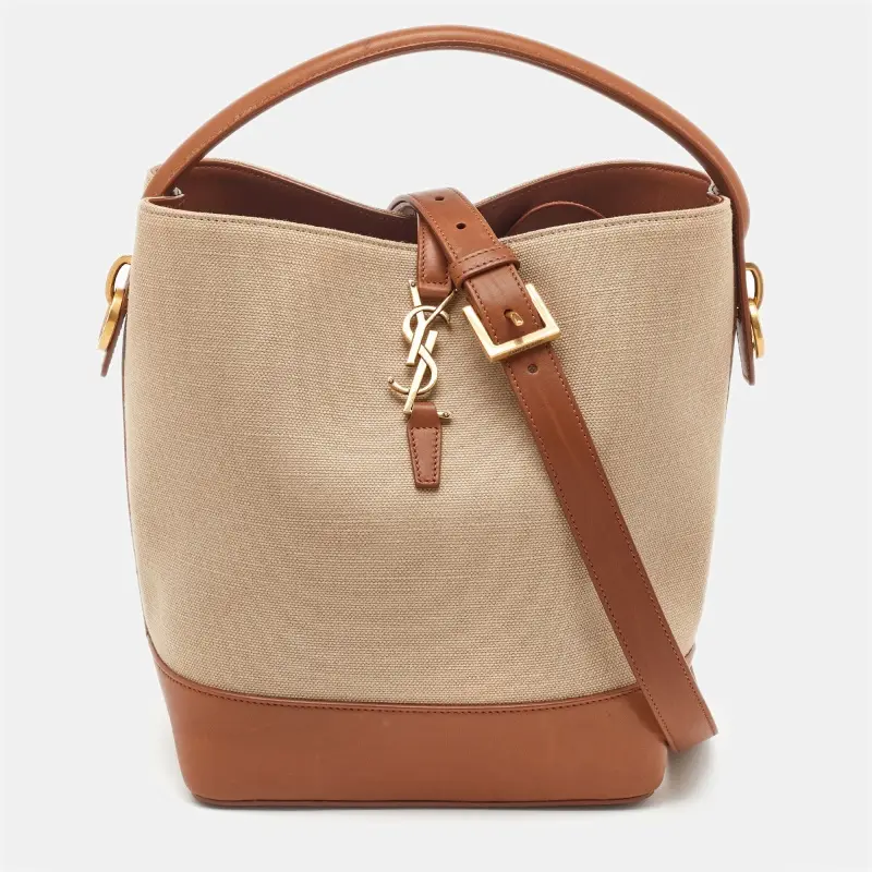 Saint Laurent Paris Le 37 Beige Canvas and Leather Shoulder Bags