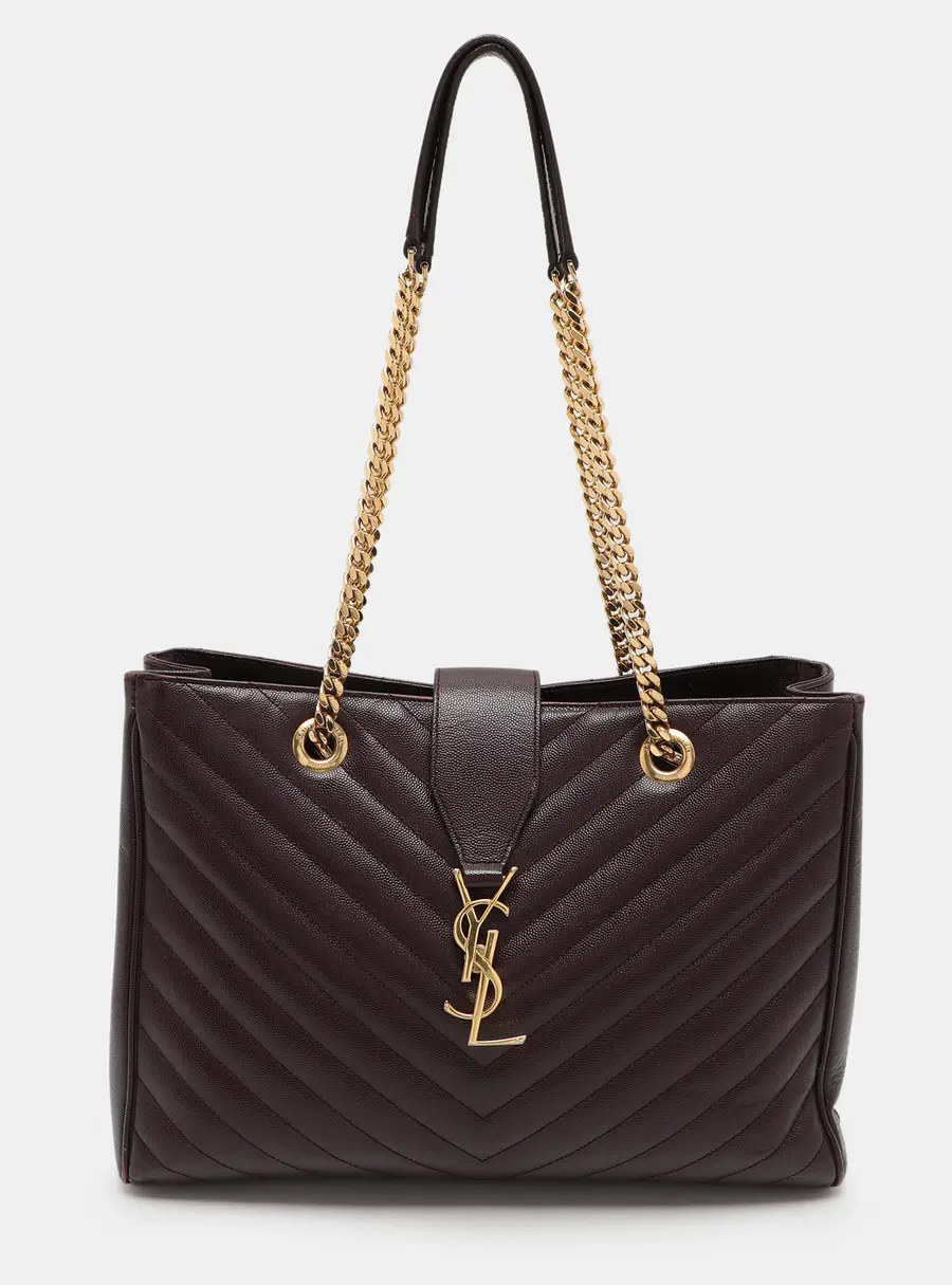 Saint Laurent Burgundy Matelassé Leather Monogram Shopper Tote