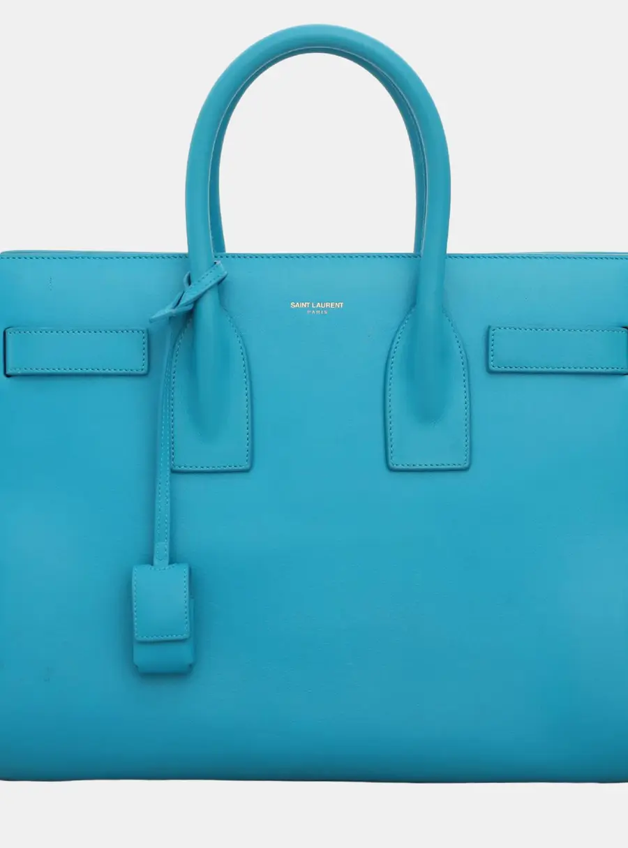 Saint Laurent Sac De Jour Small Aqua Blue Leather Top Handle Bag