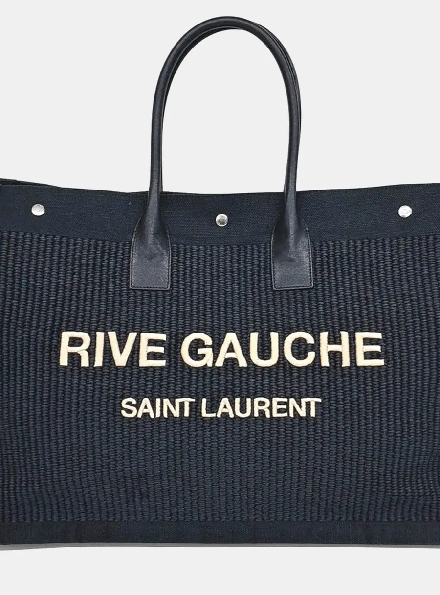 Saint Laurent Paris Black Cotton and Leather Rive Gauche Tote Bag