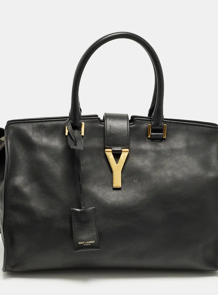 Saint Laurent Cabas Ligne Y Medium Black Leather Tote