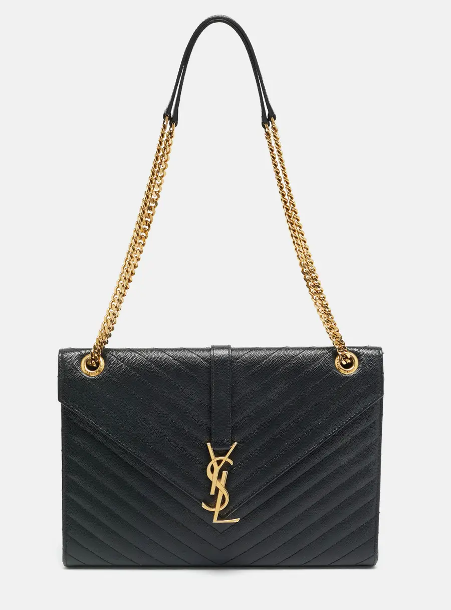 Saint Laurent Monogram Envelope Large Black Matelasse Leather Shoulder Bag