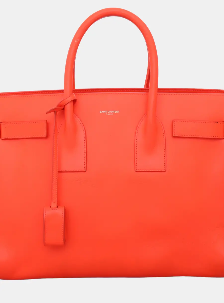 Saint Laurent Sac De Jour Small Orange Calfskin Leather Top Handle Bag