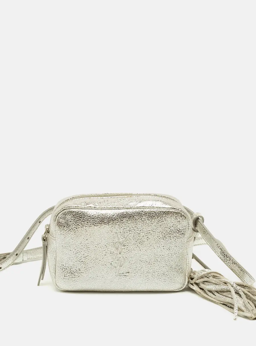 Saint Laurent Lou Silver Crackled Leather Convertible Belt Bag