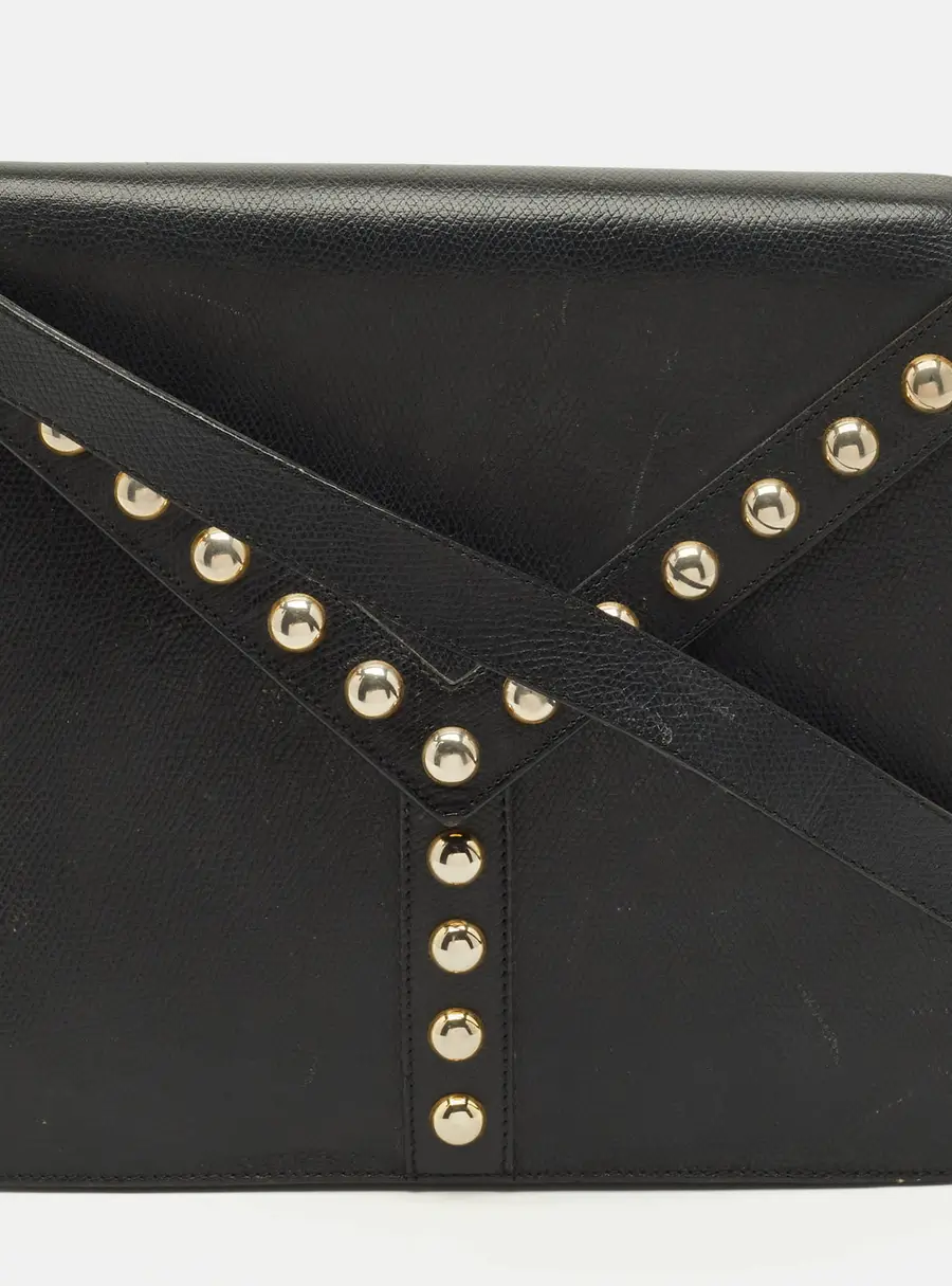Saint Laurent Y Studded Envelope Black Leather Crossbody Bag