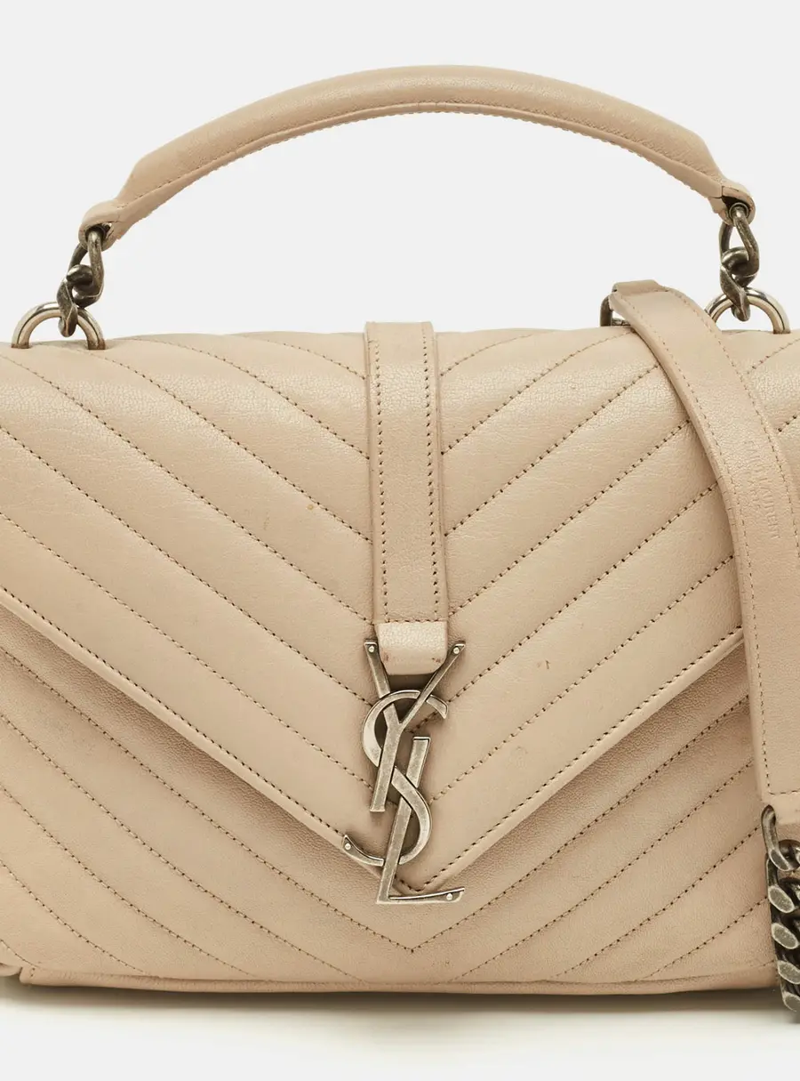 Saint Laurent College Medium Beige Matelassé Leather Top Handle Bag