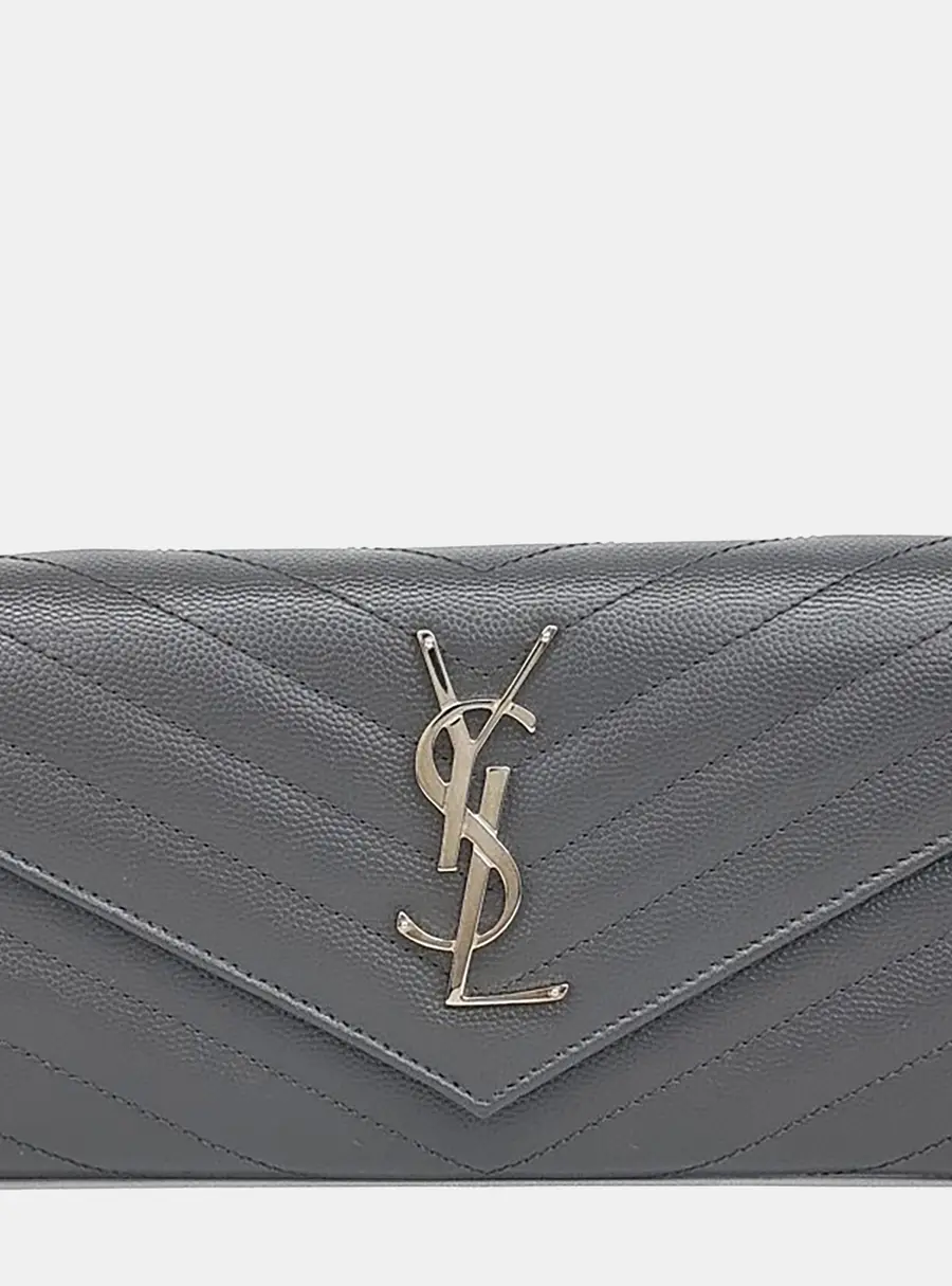 Saint Laurent Paris Cassandra Continental Wallet Gray Grained Leather Flap Bag