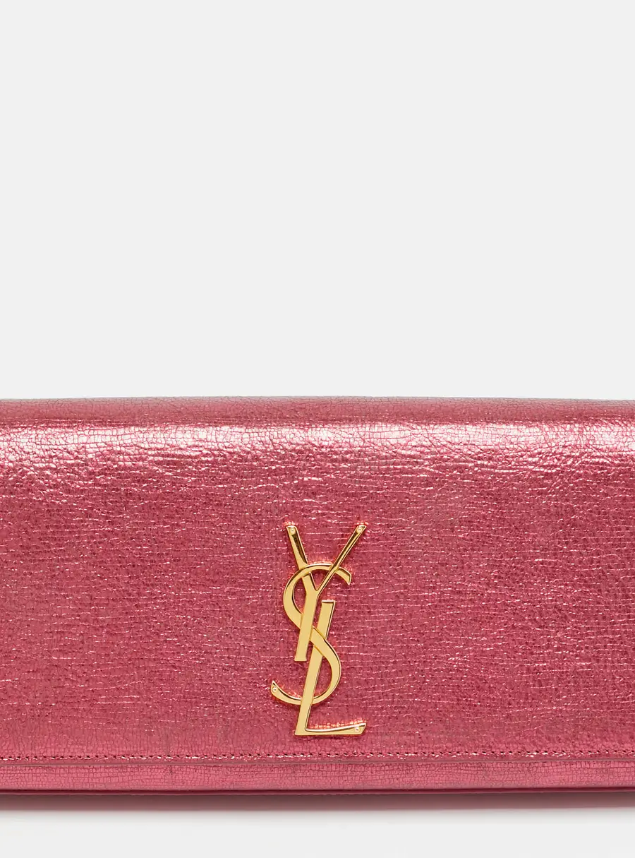 Saint Laurent Cassandre Metallic Pink Leather Clutch