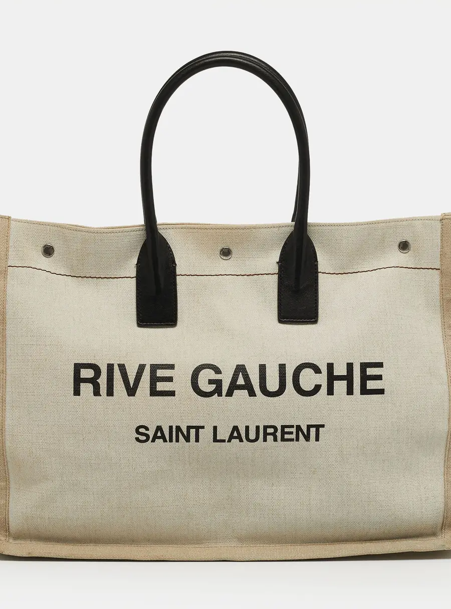 Saint Laurent Rive Gauche Shopper Tricolor Canvas and Leather Tote