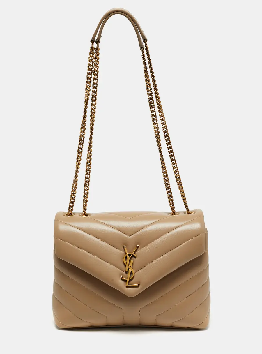 Saint Laurent Loulou Small Beige Matelass&eacute; Leather Shoulder Bag