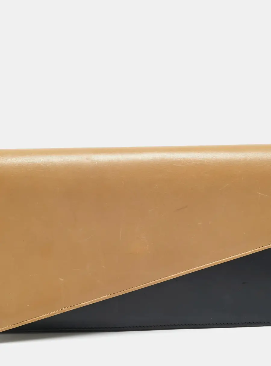 Saint Laurent Diagonal Beige/Black Leather Clutch