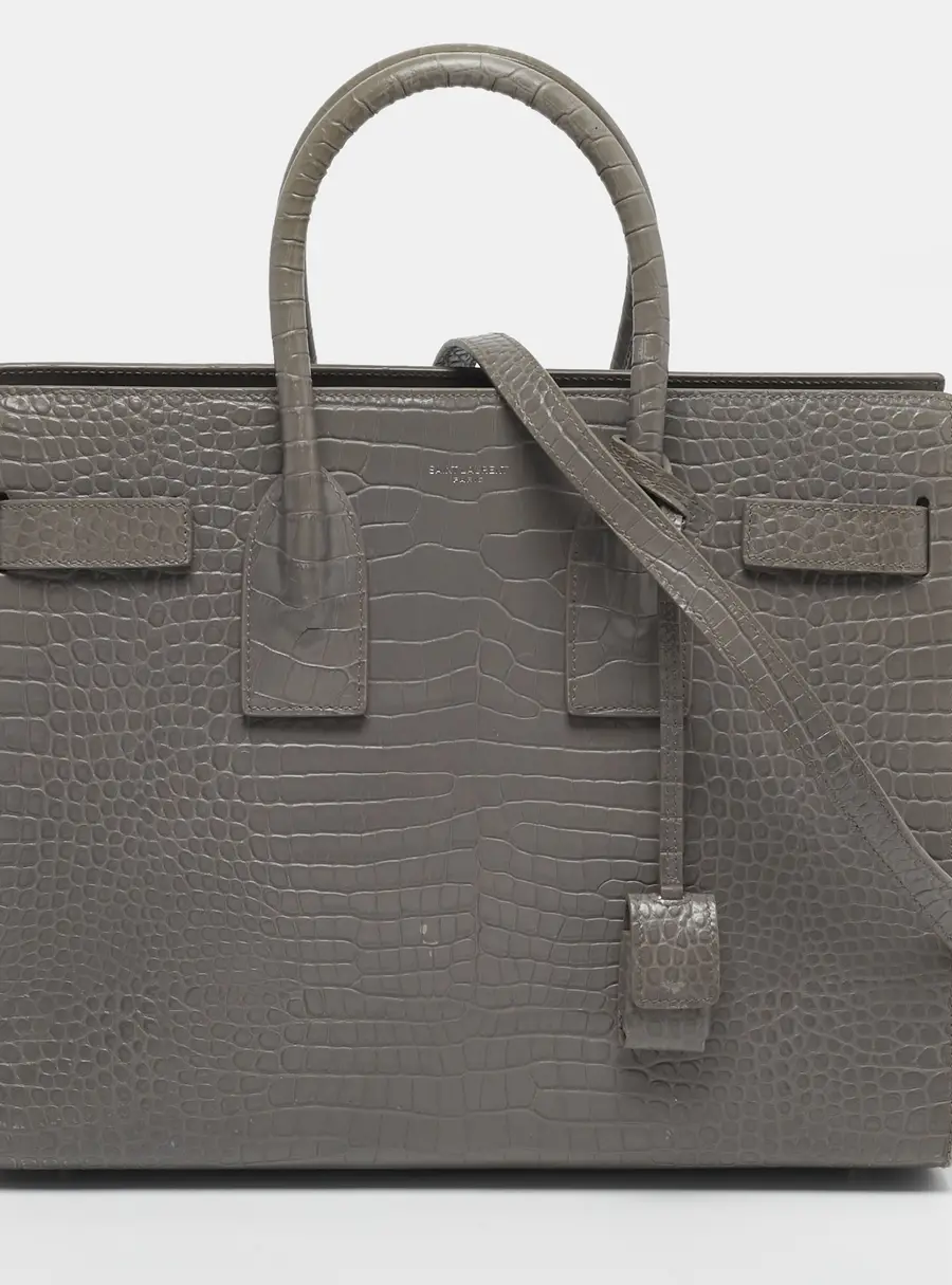 Saint Laurent Classic Sac De Jour Small Grey Croc Embossed Leather Tote