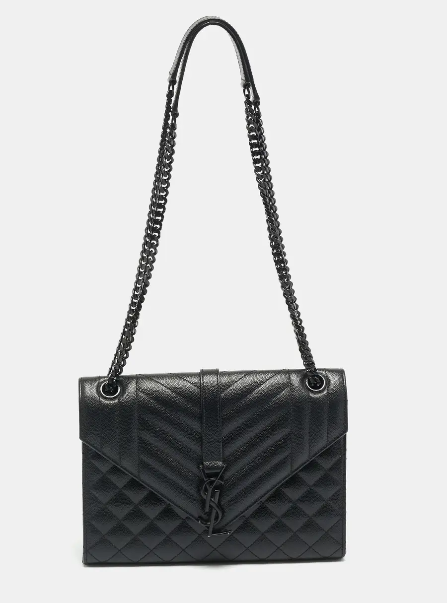 Saint Laurent Envelope Medium Black Mix Matelass&eacute; Leather Chain Bag