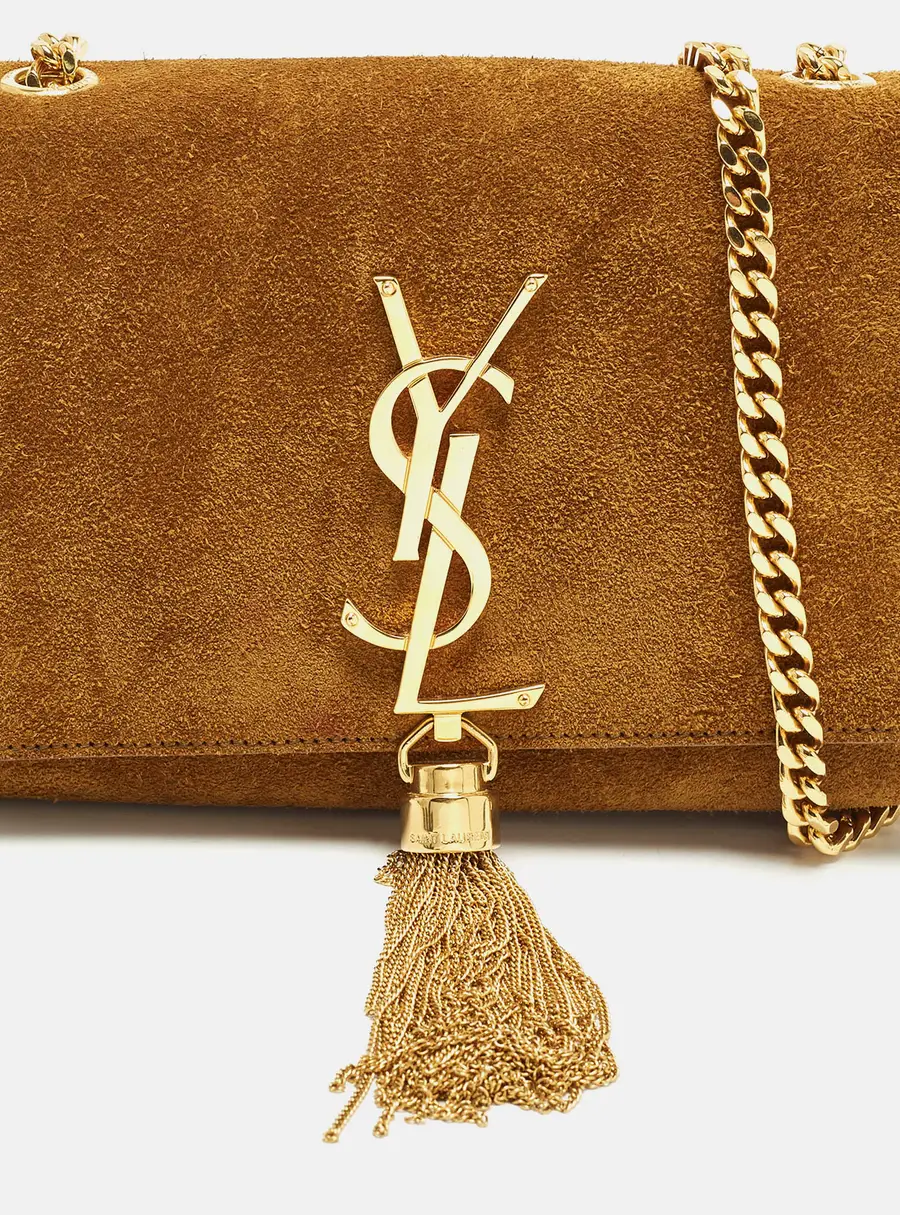 Saint Laurent Kate Small Brown Suede Tassel Flap Chain Crossbody Bag