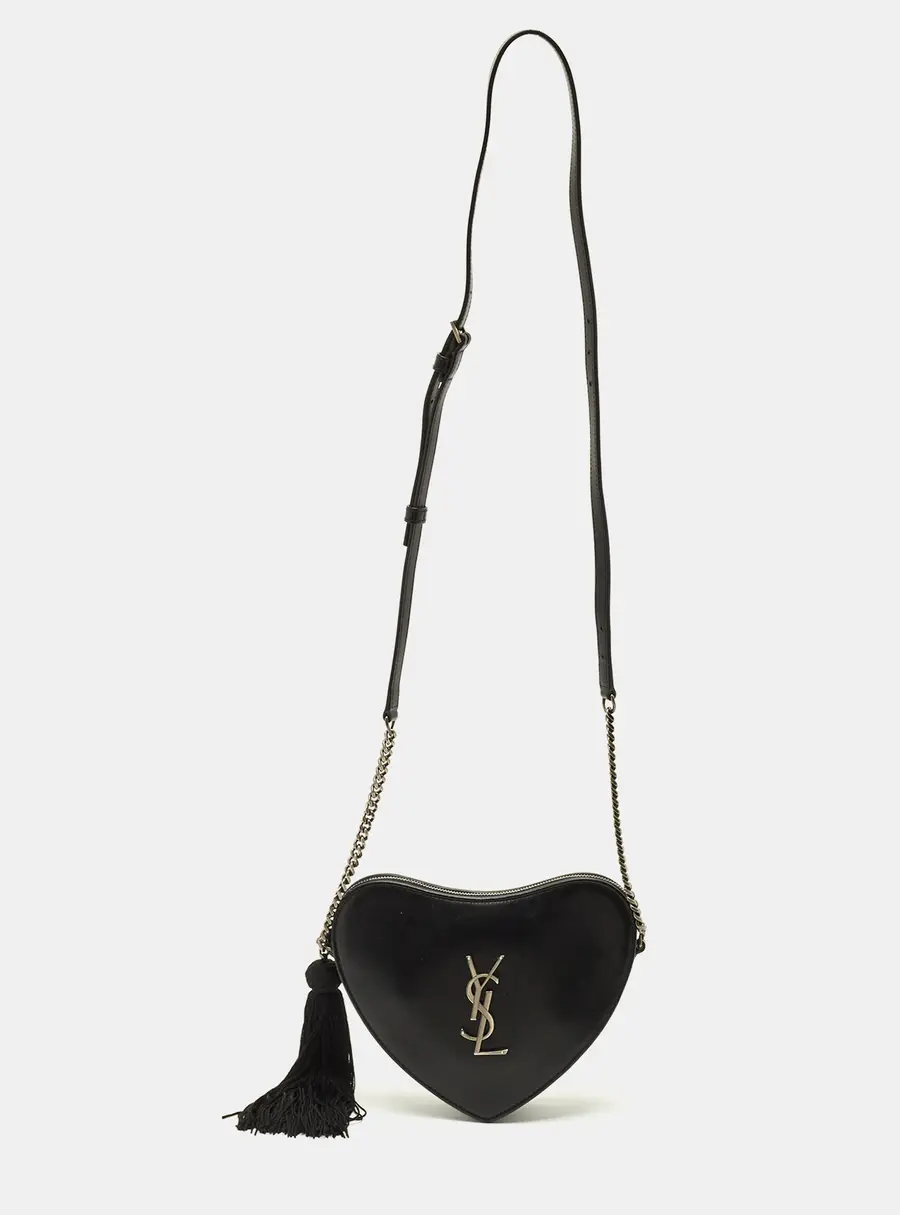 Saint Laurent Heart Black Leather Chain Crossbody Bag