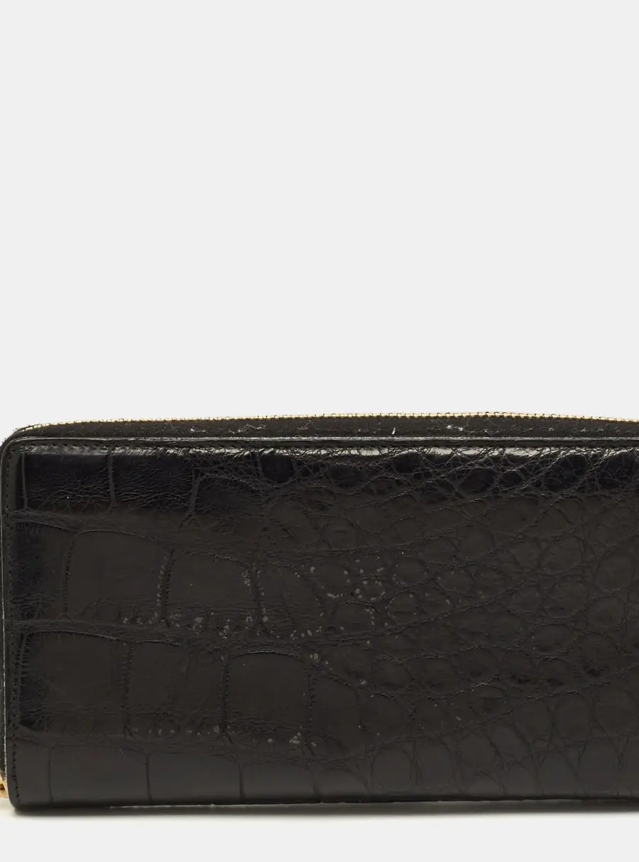 Saint Laurent Black Crocodile Zip Around Wallet