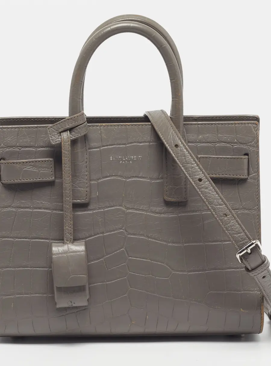 Saint Laurent Classic Sac De Jour Nano Croc Embossed Leather Tote