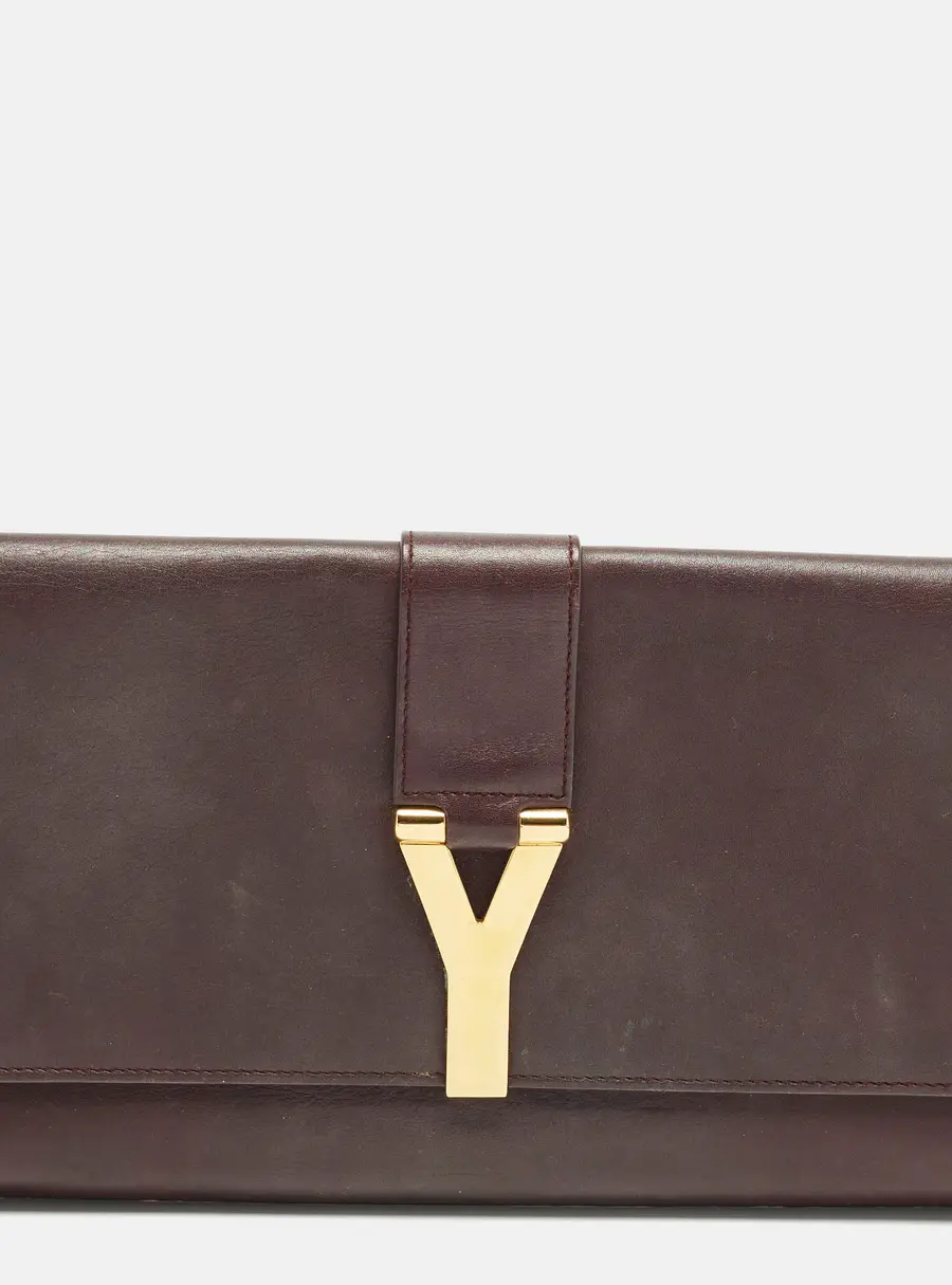 Saint Laurent Ligne Y Burgundy Leather Clutch