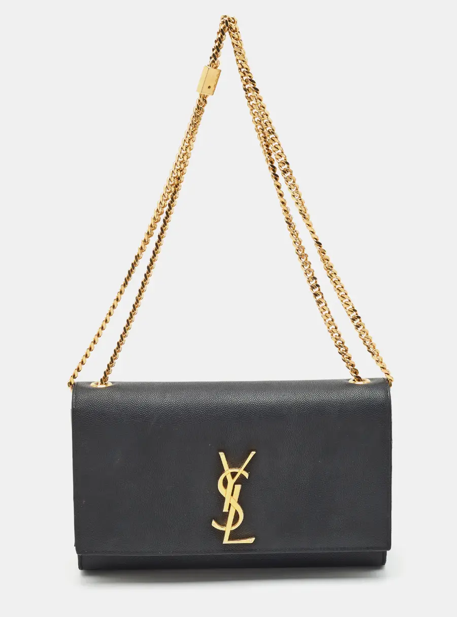 Saint Laurent Kate Medium Black Grain de Poudre Leather Shoulder Bag