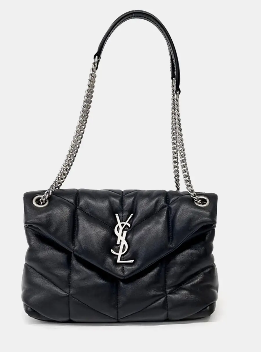Saint Laurent Paris Black Leather  Lulu Puffer Bag Small